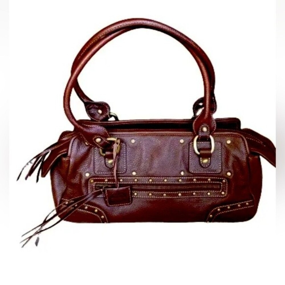 Via Spiga Brown Studded 100% Leather Double Handle Shoulder Bag Purse New $325